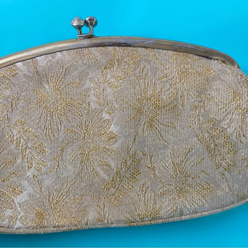 Vintage Avon by kadin metallic gold floral clutch wristlet handbag purse glam